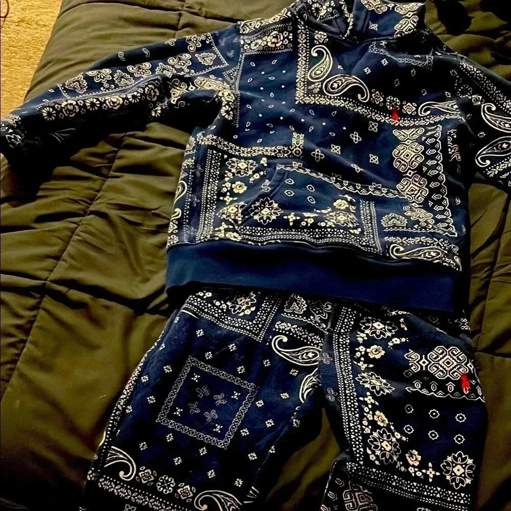 Polo Blue Bandana Print Hoodie and Pants Set